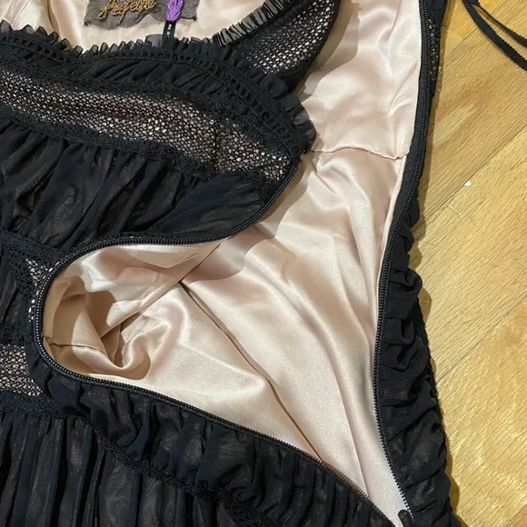 Free People Black and Pink Ruffled Mini Dress - Picture 4 of 5